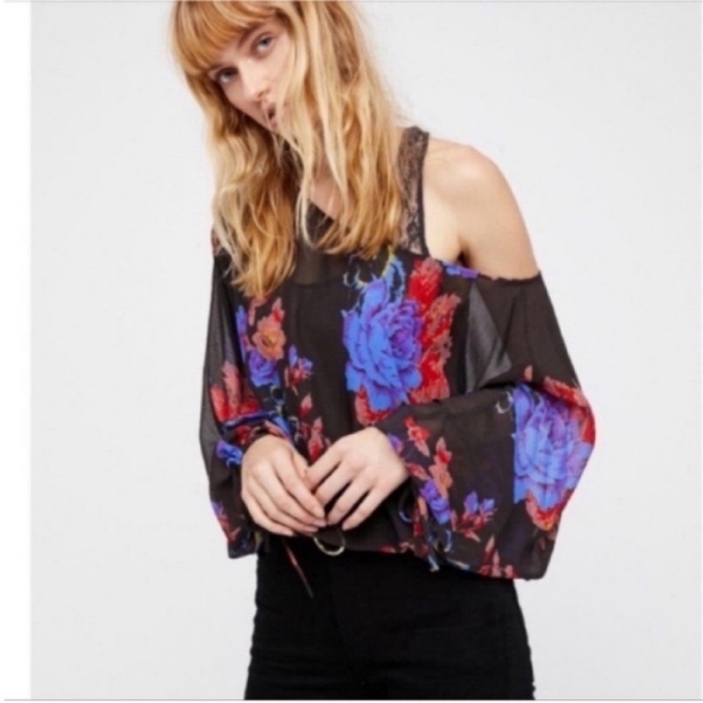 Intimately Free People Over Under lace bodysuit black blue floral